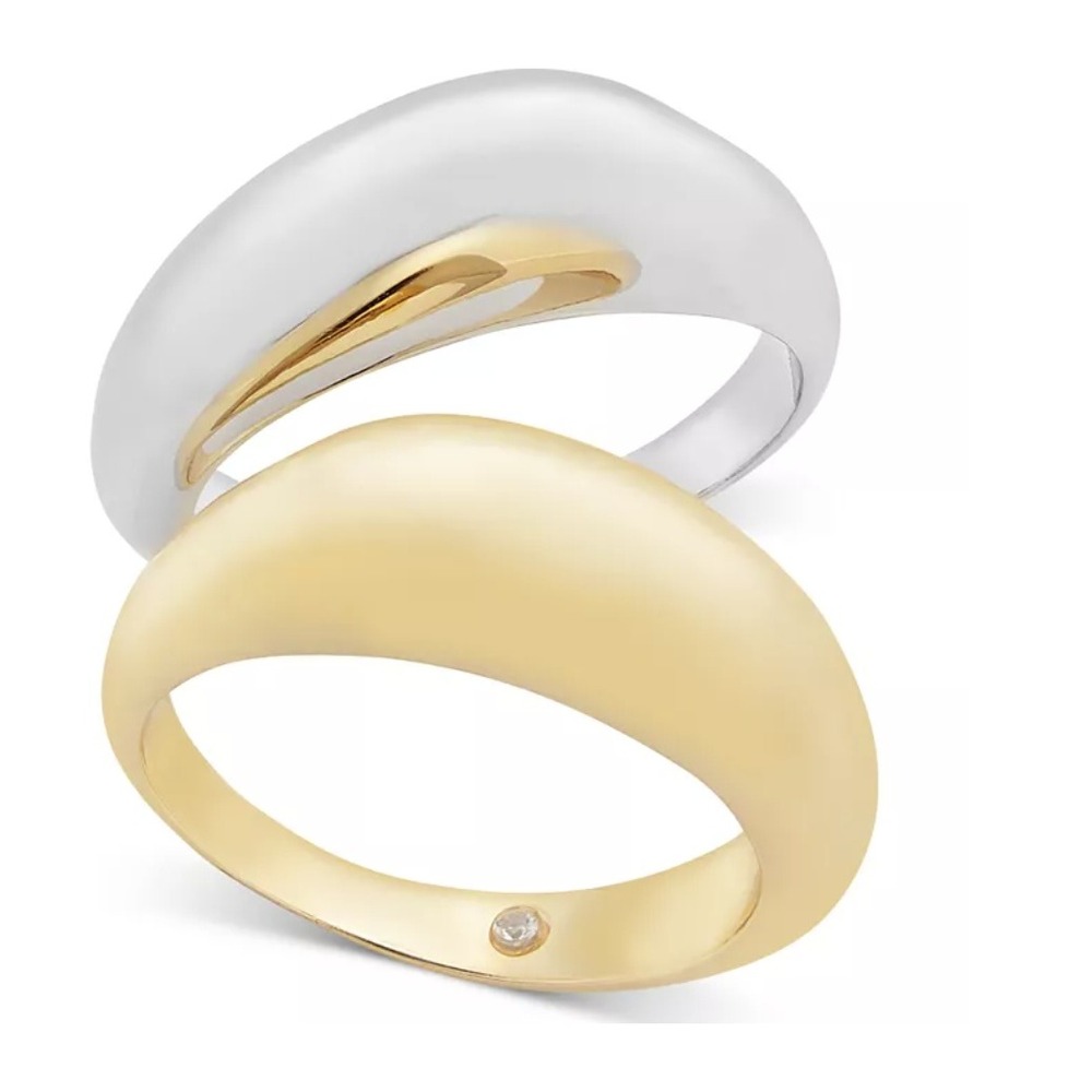 NWT Two-Tone Mixed Metal 2-Piece‎ Set of Puffy Rings Size 6